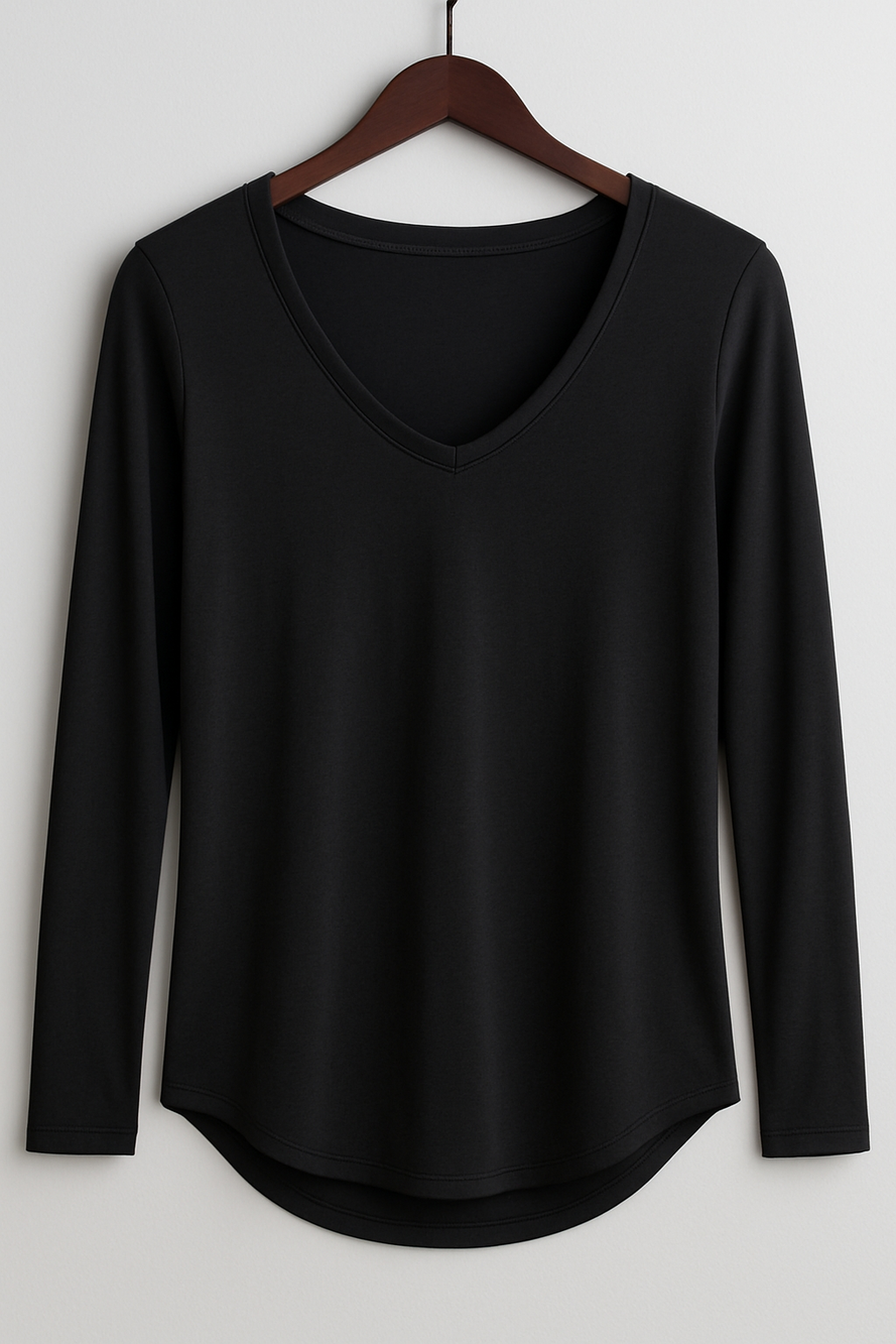 lululemon Up For Down Time Athletic Black Long-Sleeve V-Neck Tee Modal Size 10